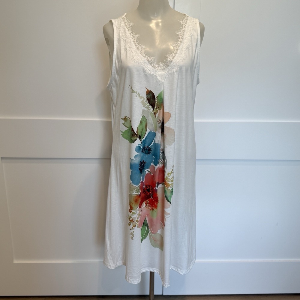 NWT Women's XL White Sleeveless Swing‎ Dress Eyelash Lace Watercolor Floral